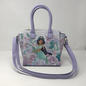 Disney Loungefly Jasmine Floral Crossbody Satchel Mini Bag Purple 9x8.5” READ